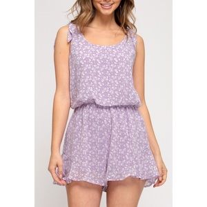 NWT She & Sky Purple Floral Shorts Romper Size Medium